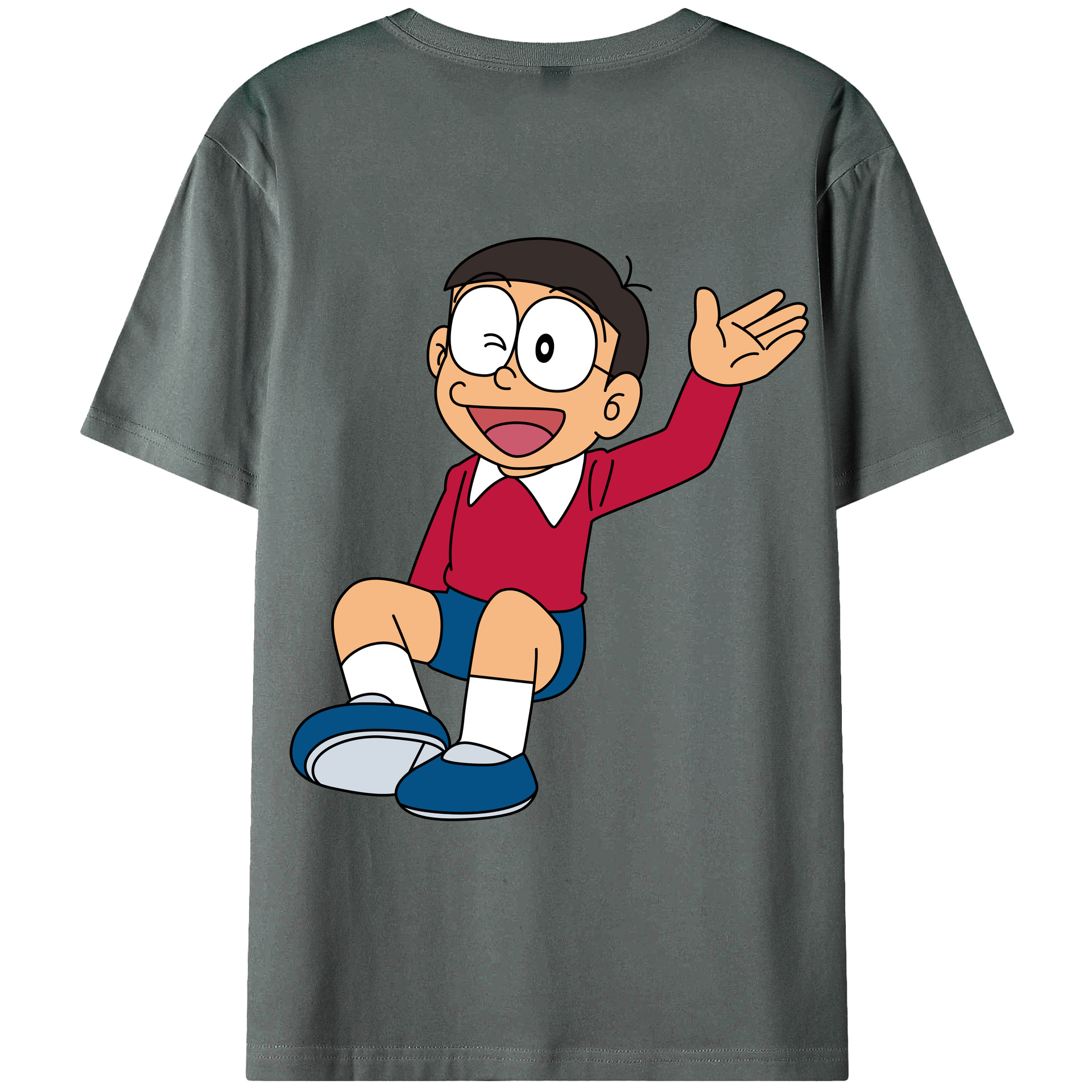 （画像用） ドラえもん 野比 のび太 Doraemon Nobita Nobi 綿100％ メンズ半袖Tシャツ（バックプリント） 通気性